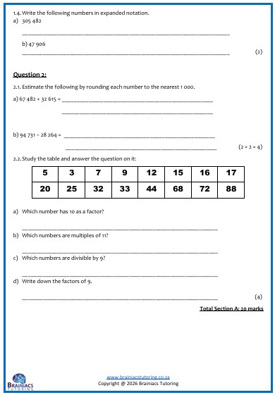 Mathematics Test - Gr.5 - Term 1 - Image 3