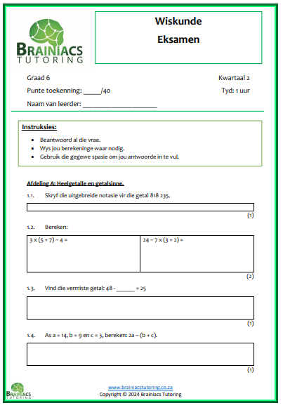 Gr.6 Wiskunde eksamen - Kwartaal 2 - Image 2