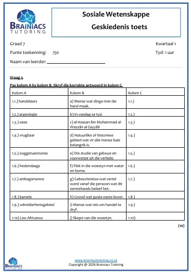 Gr.7 Geskiedenis toets - Kwartaal 1 - Image 2